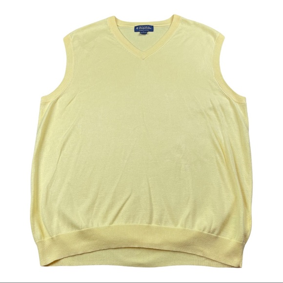 Brooks Brothers Sweater Vest Mens Extra Large XL Yellow V-Neck Cotton Pullover - Picture 2 of 6